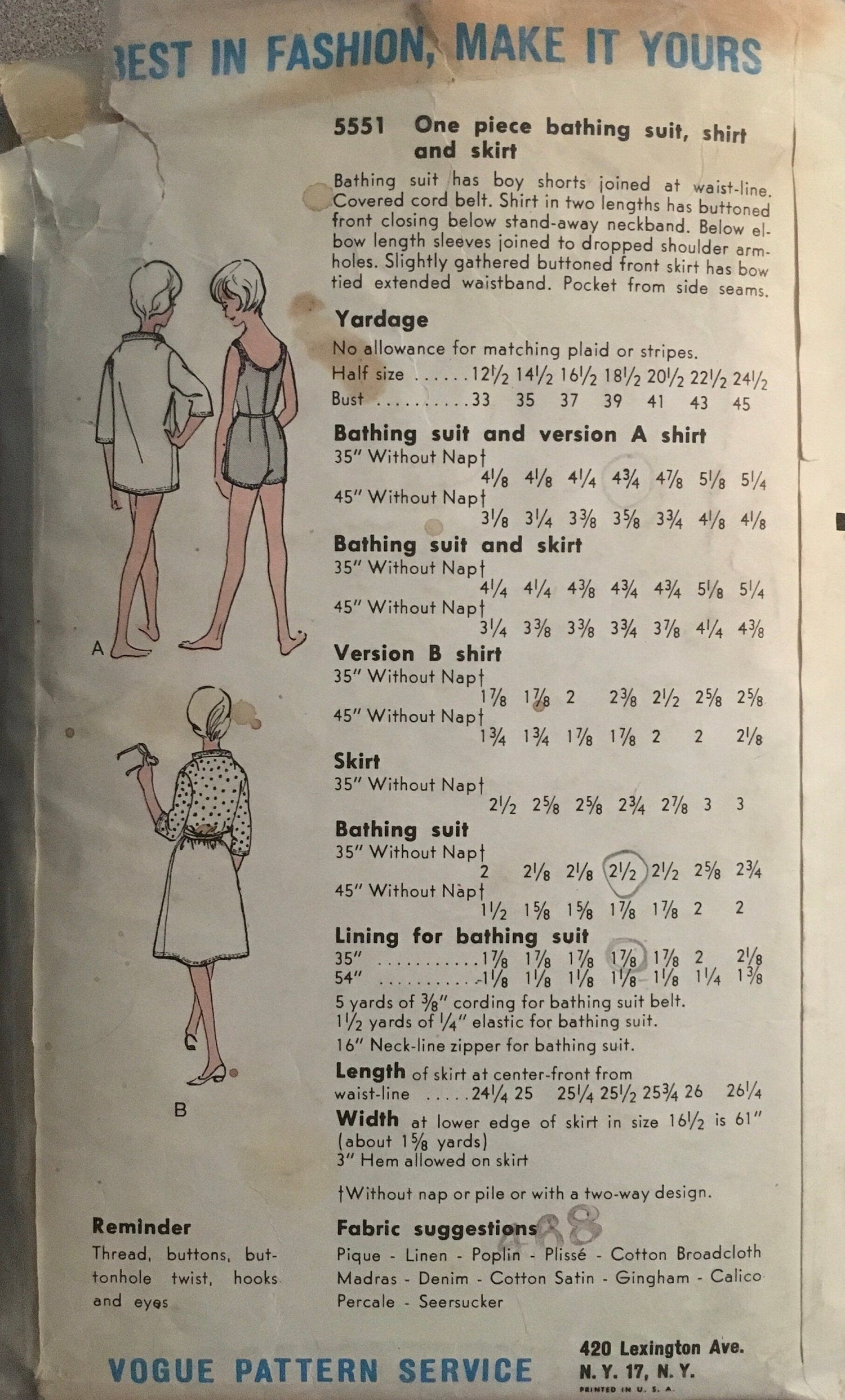 Vogue 5551 Sewing Pattern (Vintage) CUT