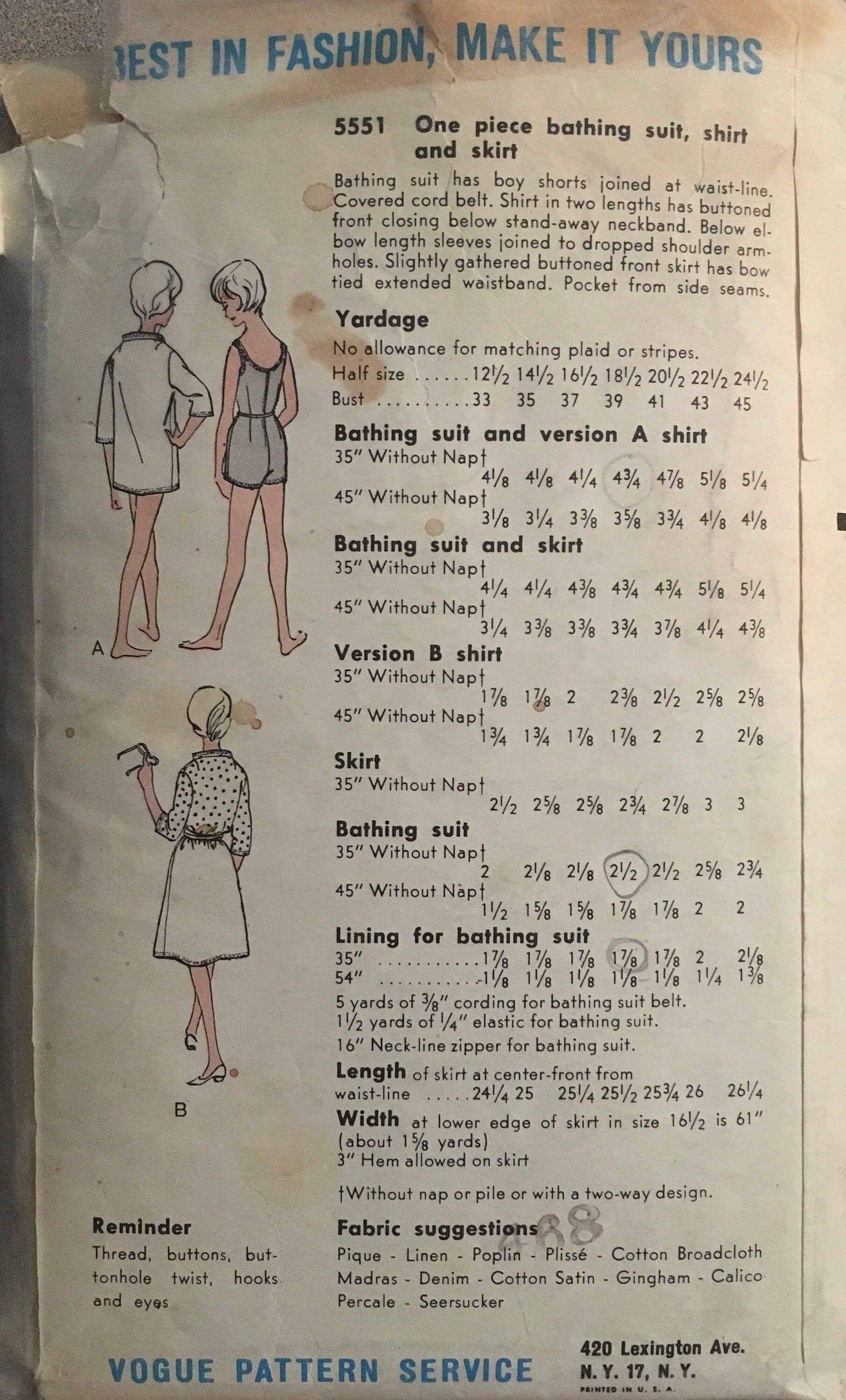 Vogue 5551 Sewing Pattern (Vintage) CUT