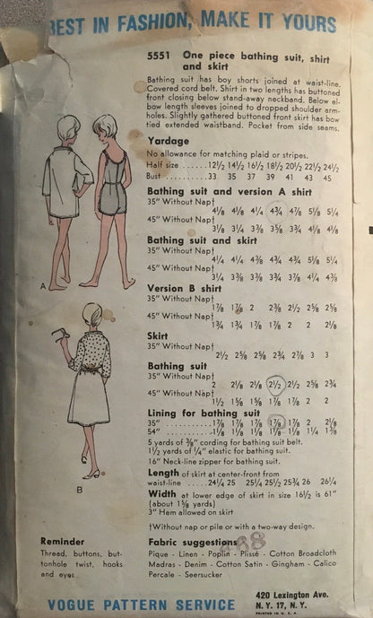 Vogue 5551 Sewing Pattern (Vintage) CUT