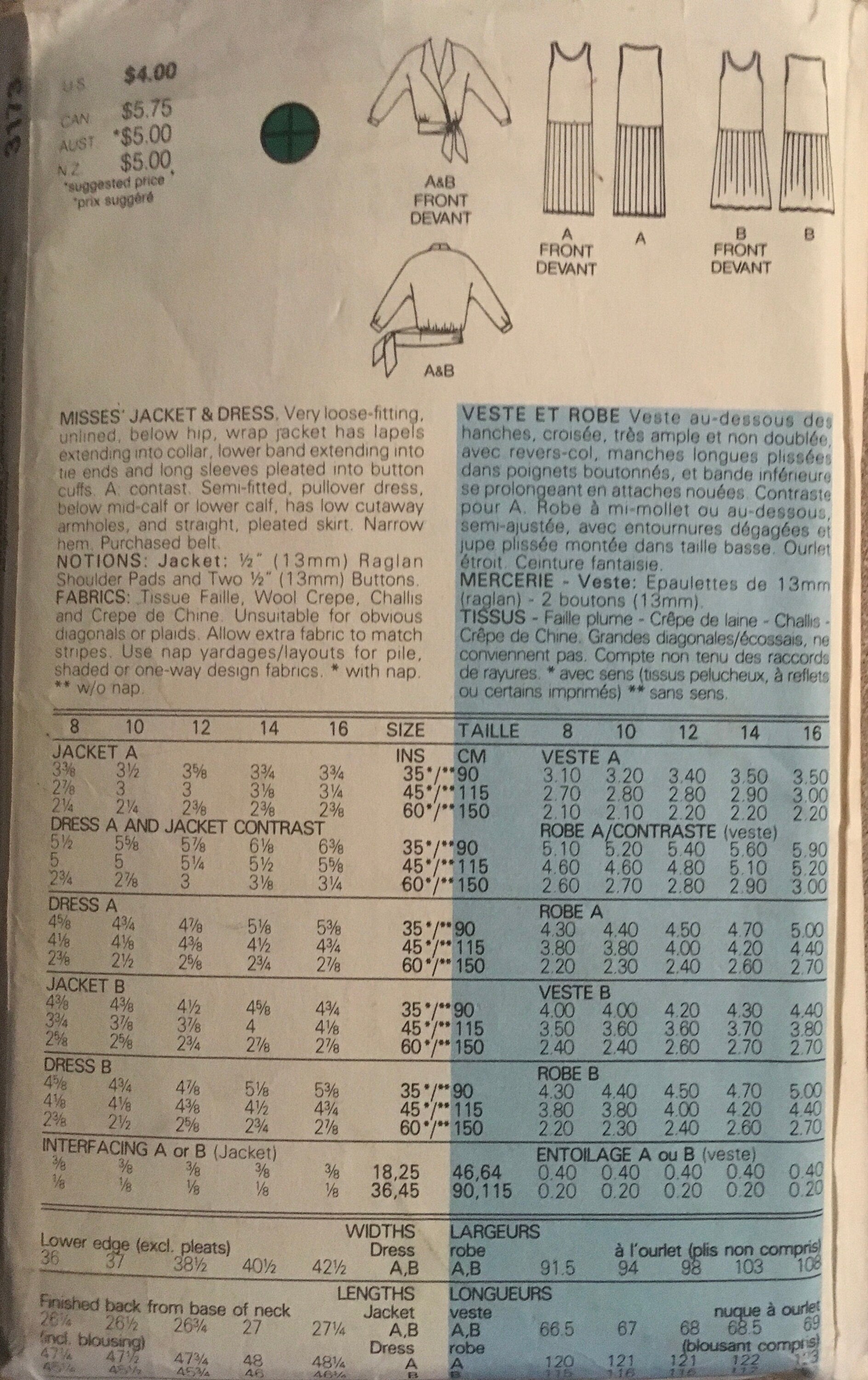 Butterick 3173  Sewing Pattern (Vintage) CUT
