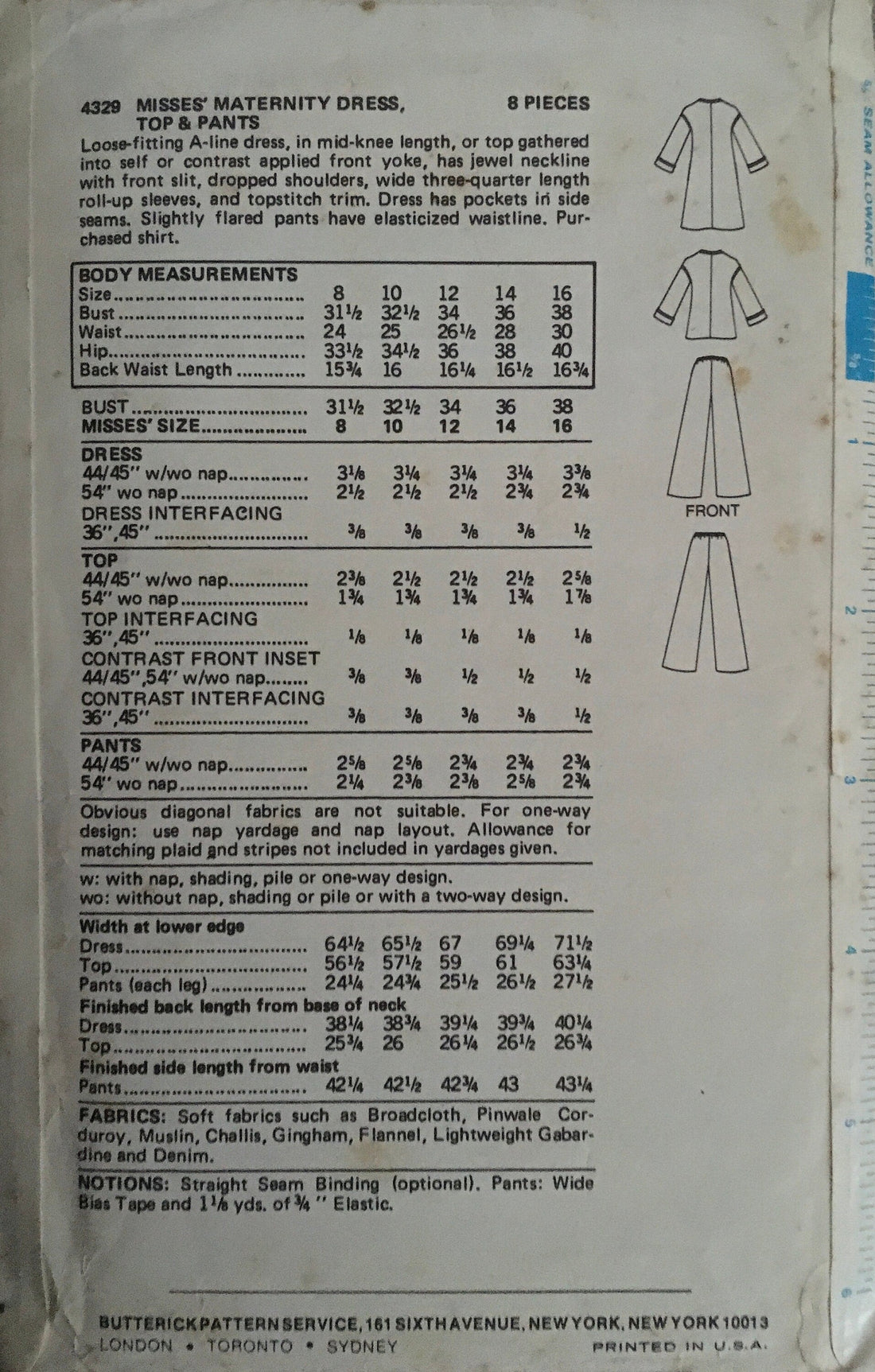 Butterick 4329 Sewing Pattern (Vintage) UNCUT