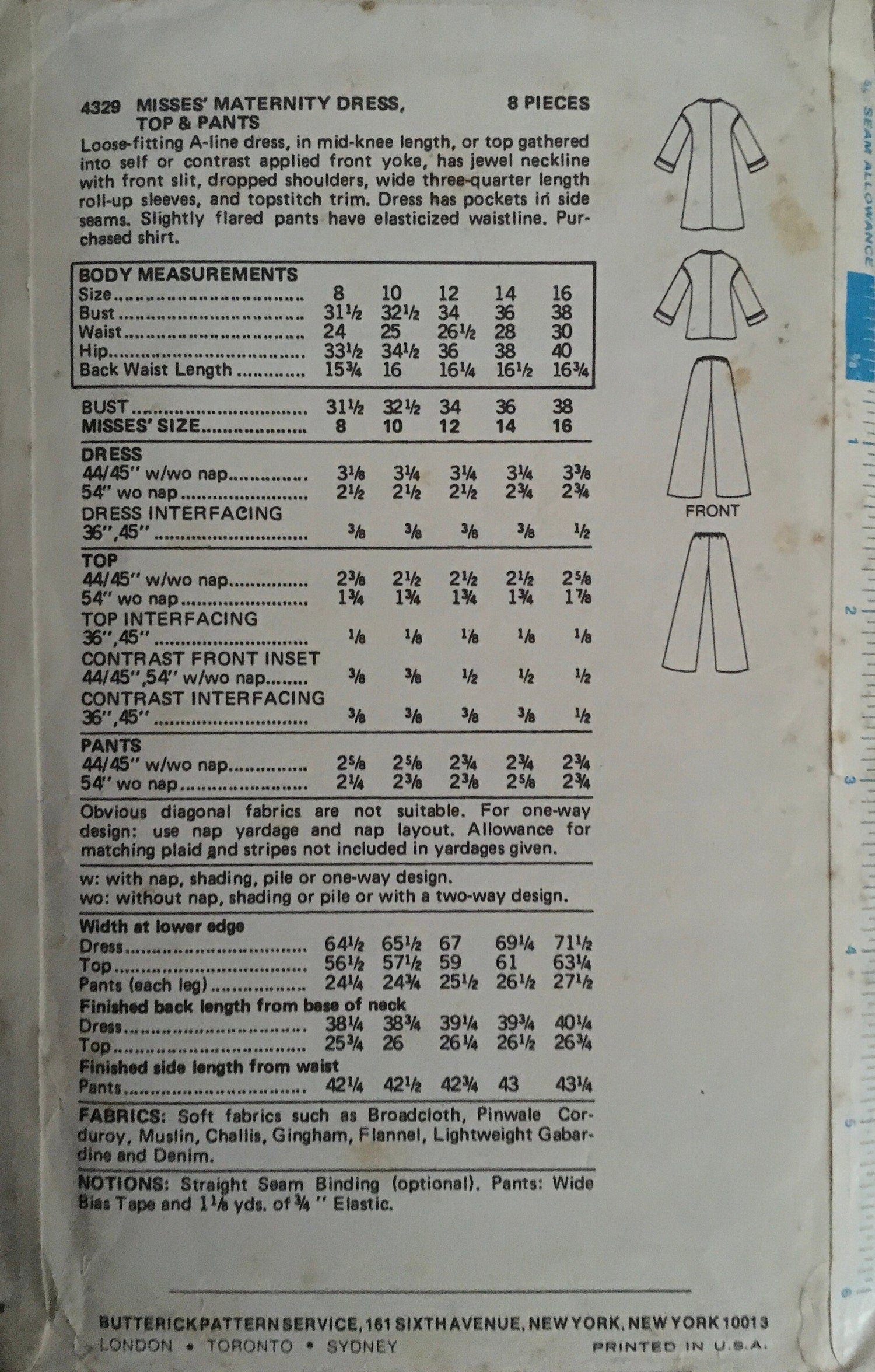Butterick 4329 Sewing Pattern (Vintage) UNCUT