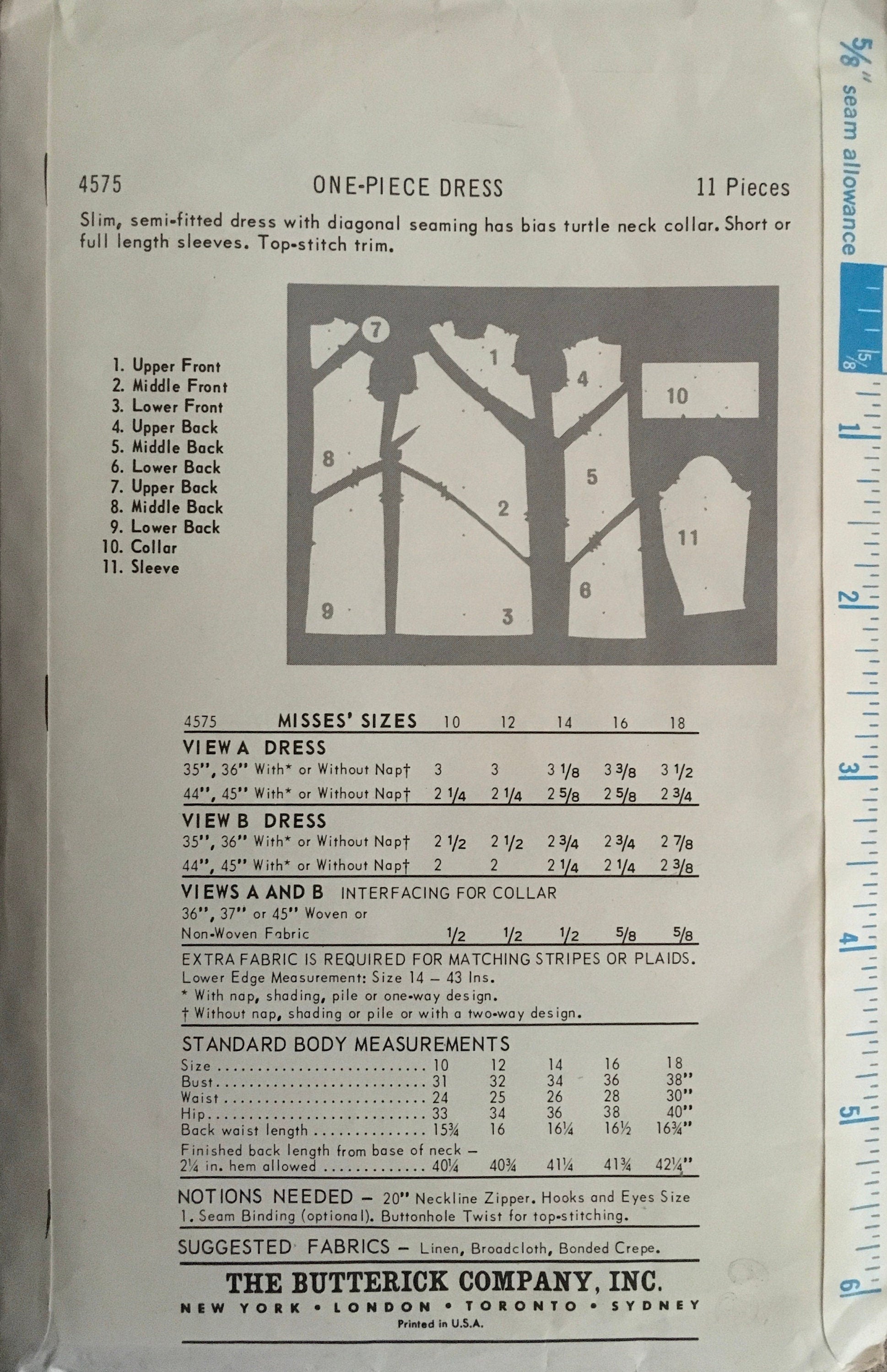 Butterick 4575 Sewing Pattern (Vintage) UNCUT