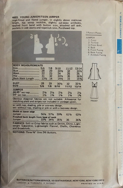 Butterick 4603 Sewing Pattern (Vintage) UNCUT