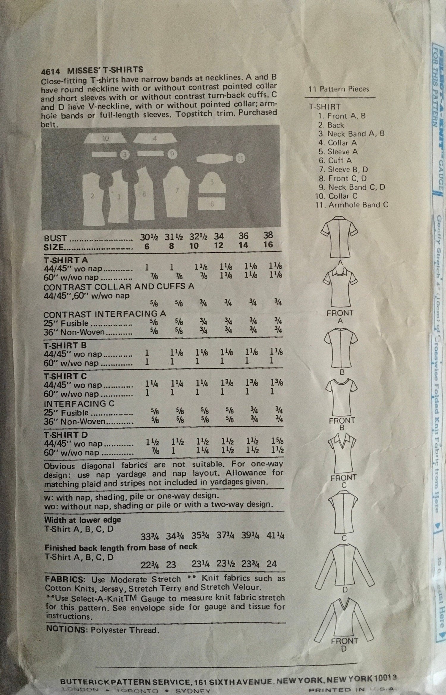 Butterick 4614 Sewing Pattern (Vintage) CUT