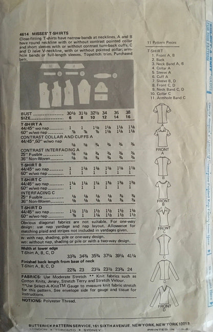 Butterick 4614 Sewing Pattern (Vintage) CUT