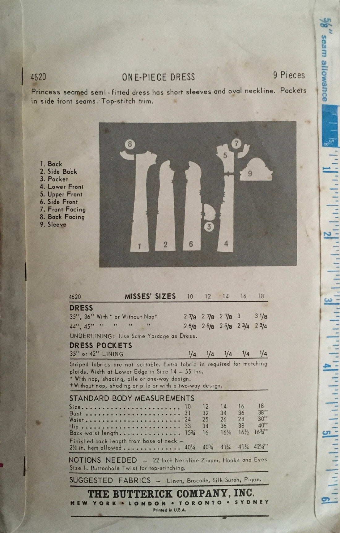 Butterick 4620 Sewing Pattern (Vintage) CUT