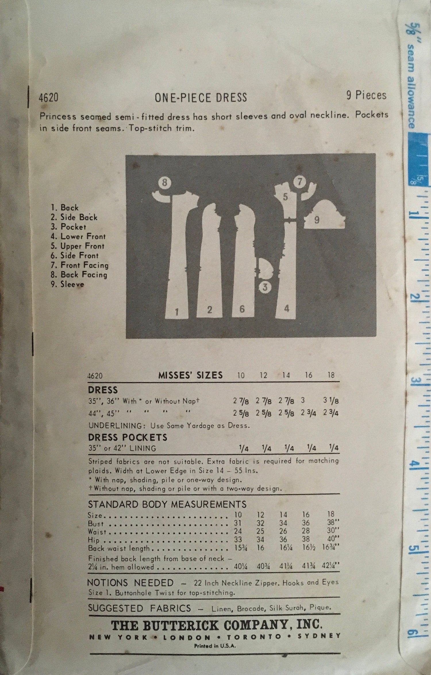 Butterick 4620 Sewing Pattern (Vintage) CUT