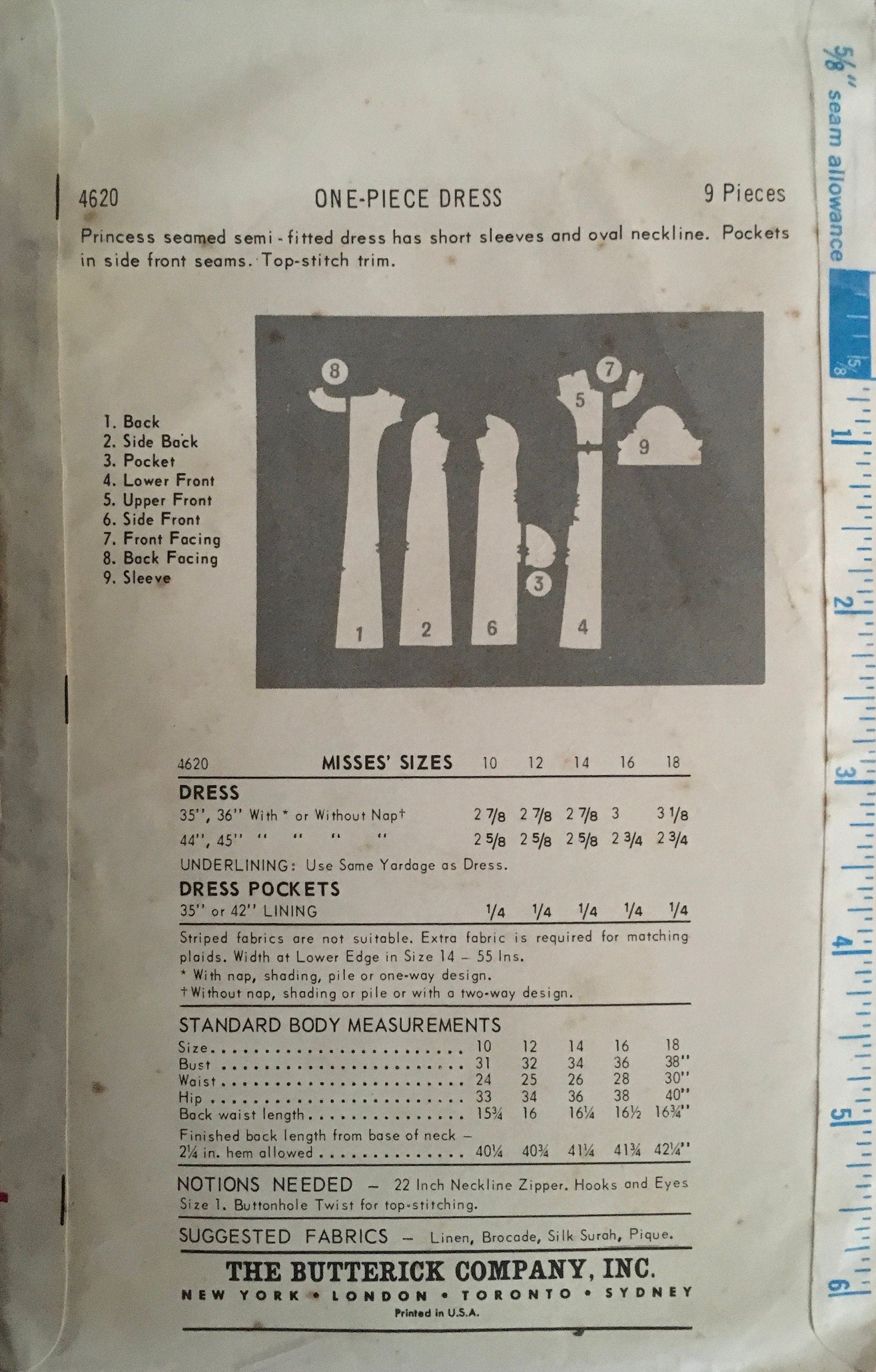 Butterick 4620 Sewing Pattern (Vintage) CUT