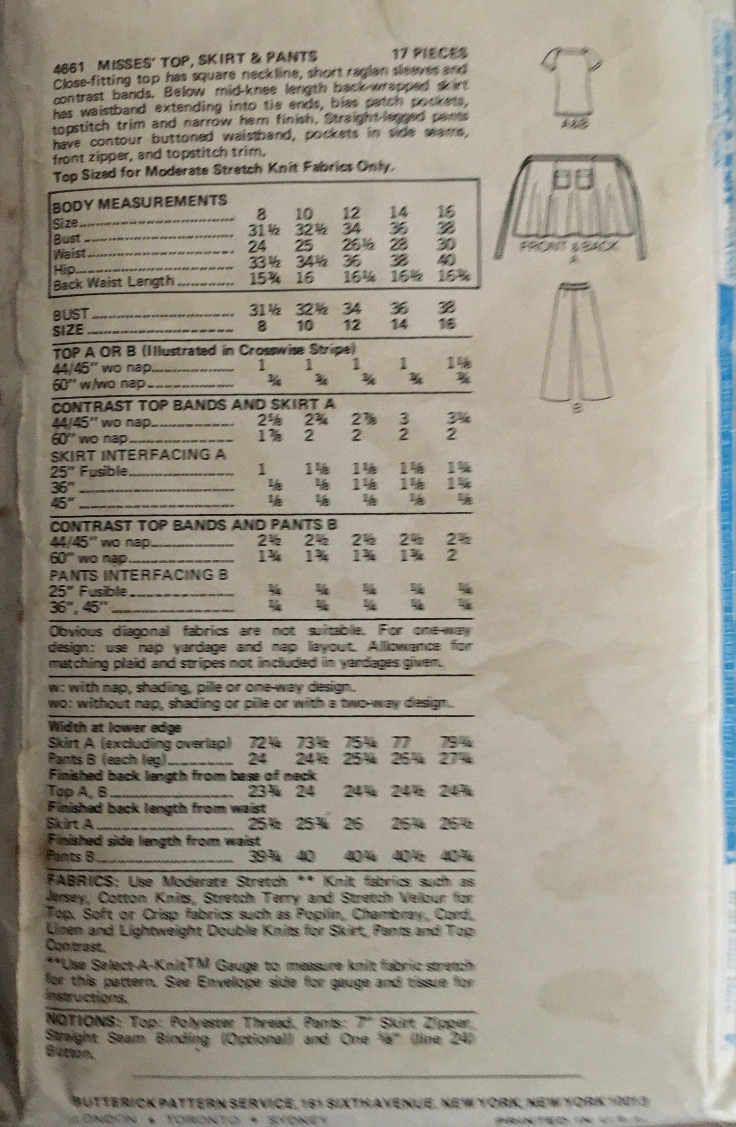 Butterick 4661 Sewing Pattern (Vintage) CUT