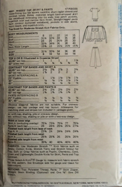 Butterick 4661 Sewing Pattern (Vintage) CUT