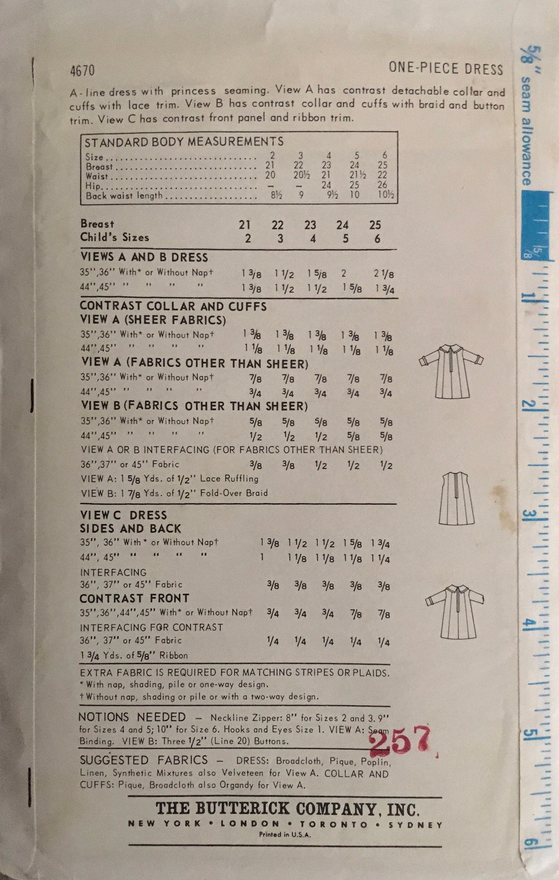 Butterick 4670 Sewing Pattern (Vintage) CUT
