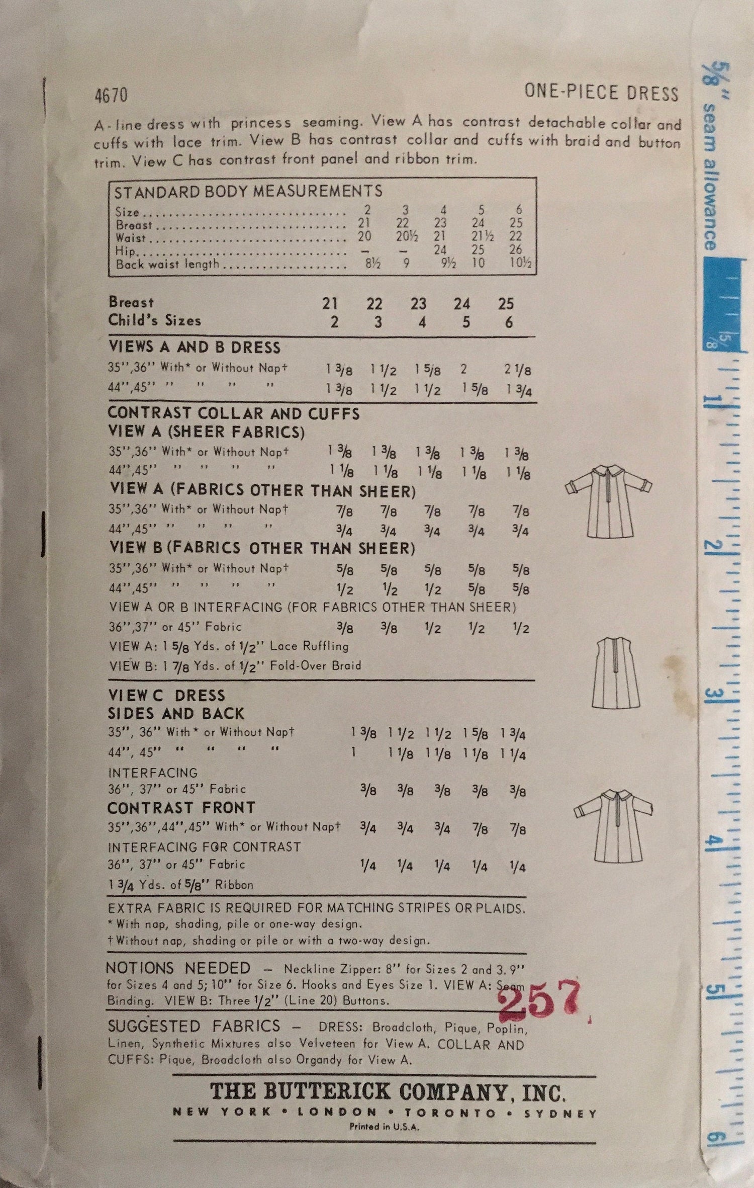 Butterick 4670 Sewing Pattern (Vintage) CUT