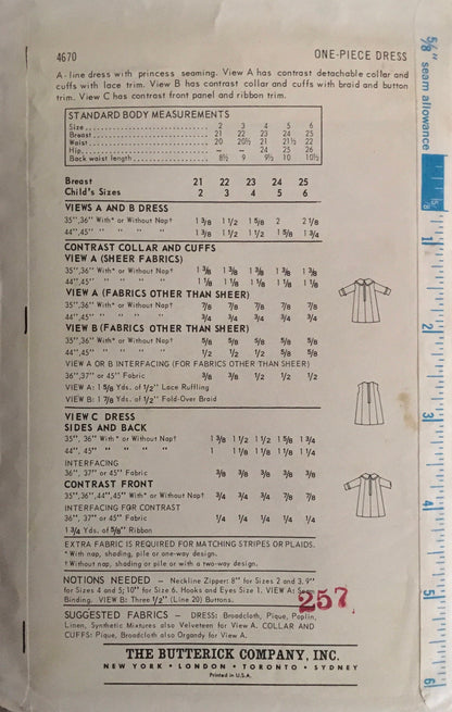Butterick 4670 Sewing Pattern (Vintage) CUT