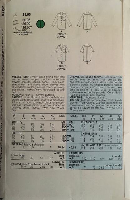 Butterick 4707 Sewing Pattern (Vintage) CUT