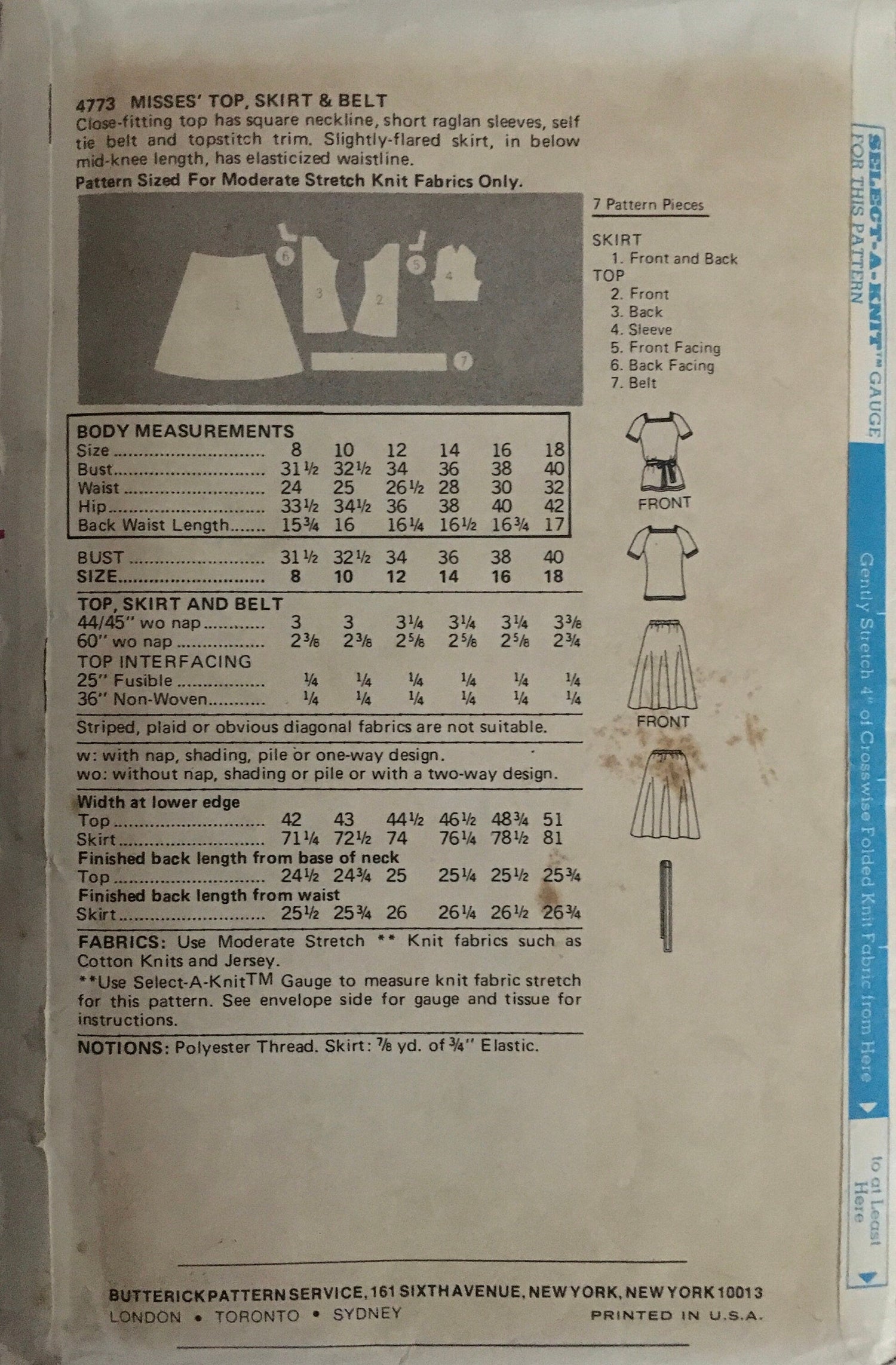 Butterick 4773 Sewing Pattern (Vintage) CUT