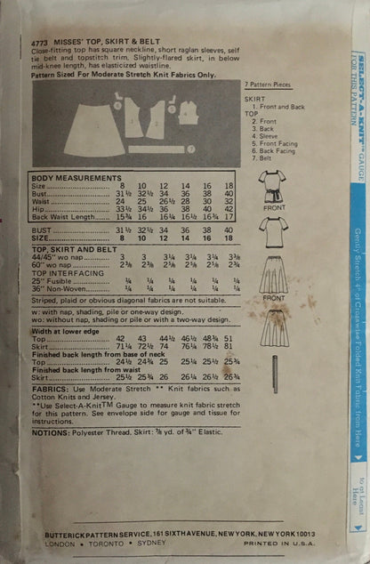 Butterick 4773 Sewing Pattern (Vintage) CUT