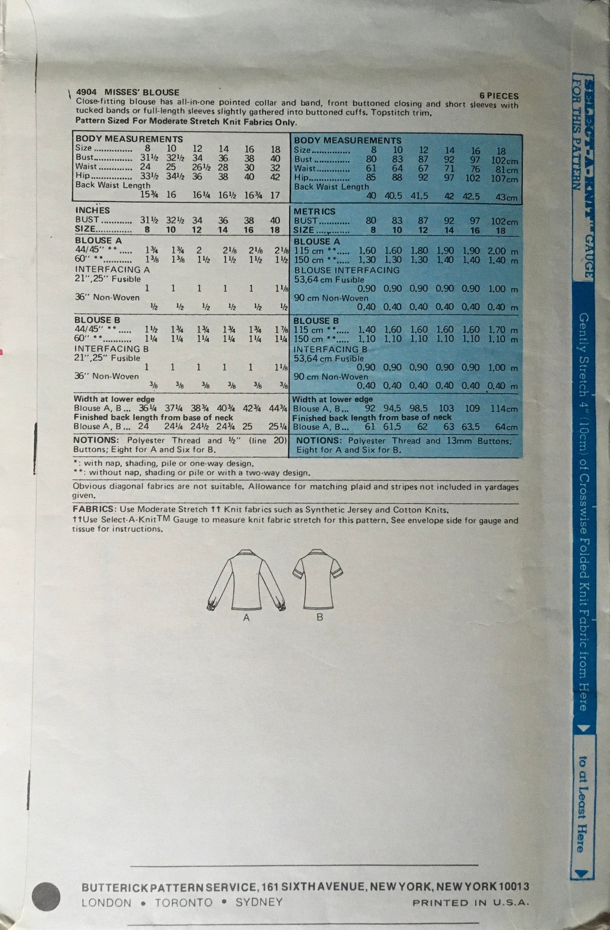 Butterick 4904 Sewing Pattern (Vintage) UNCUT
