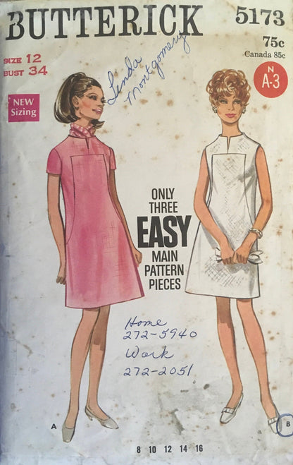 Butterick 5173 Sewing Pattern (Vintage) CUT