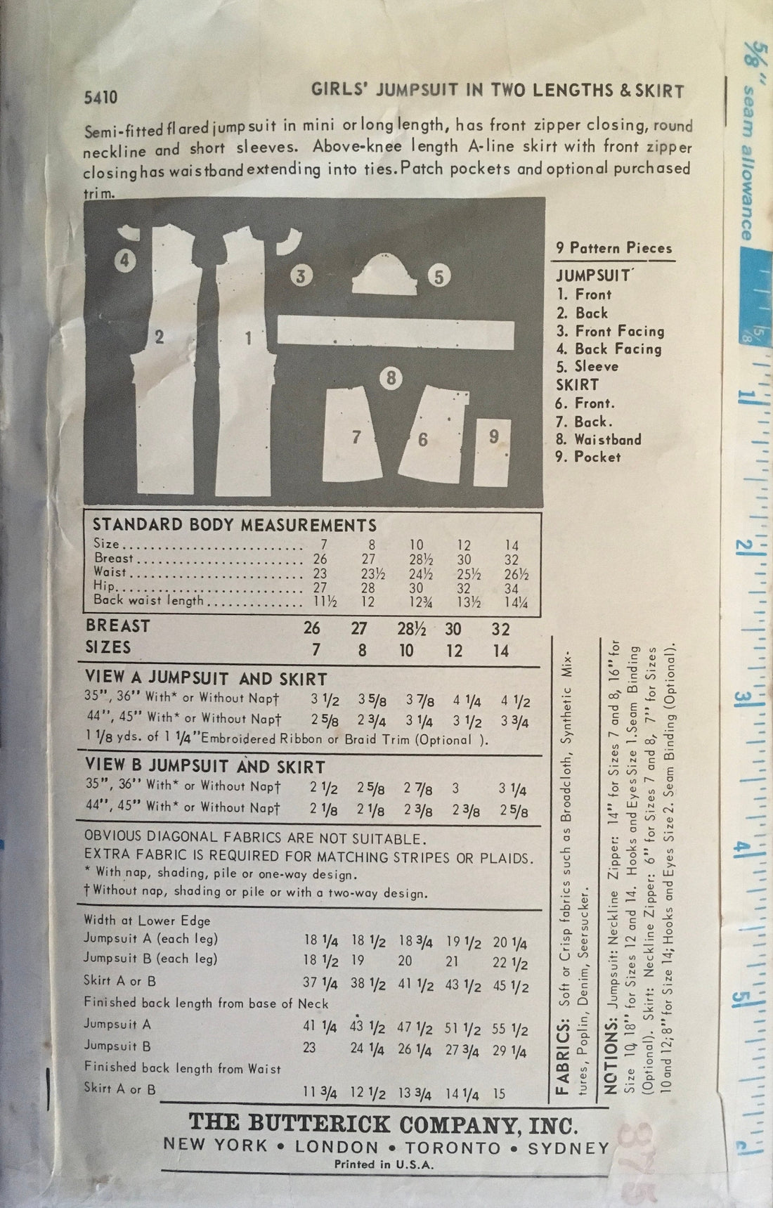 Butterick 5410 Sewing Pattern (Vintage) CUT