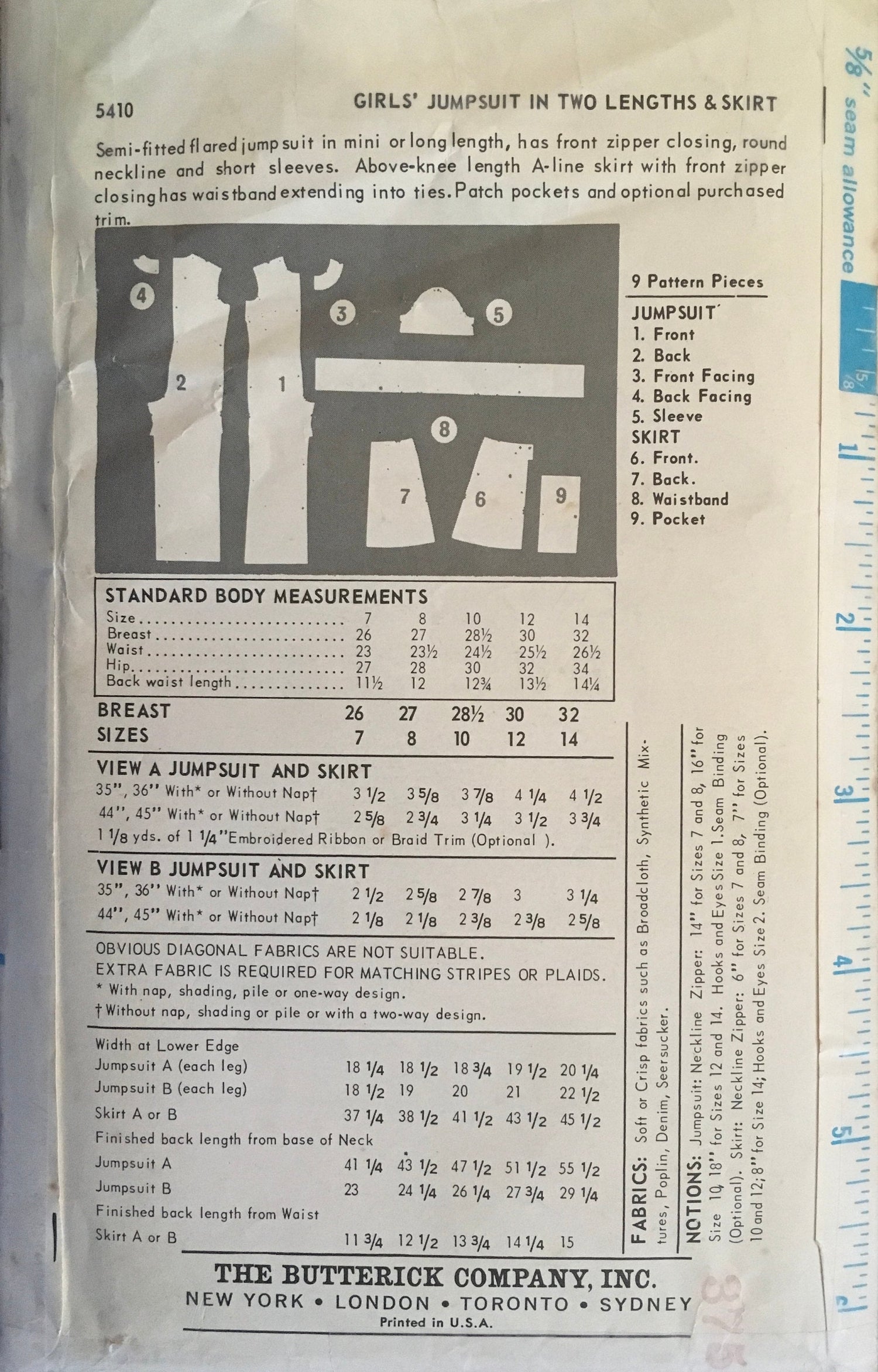 Butterick 5410 Sewing Pattern (Vintage) CUT