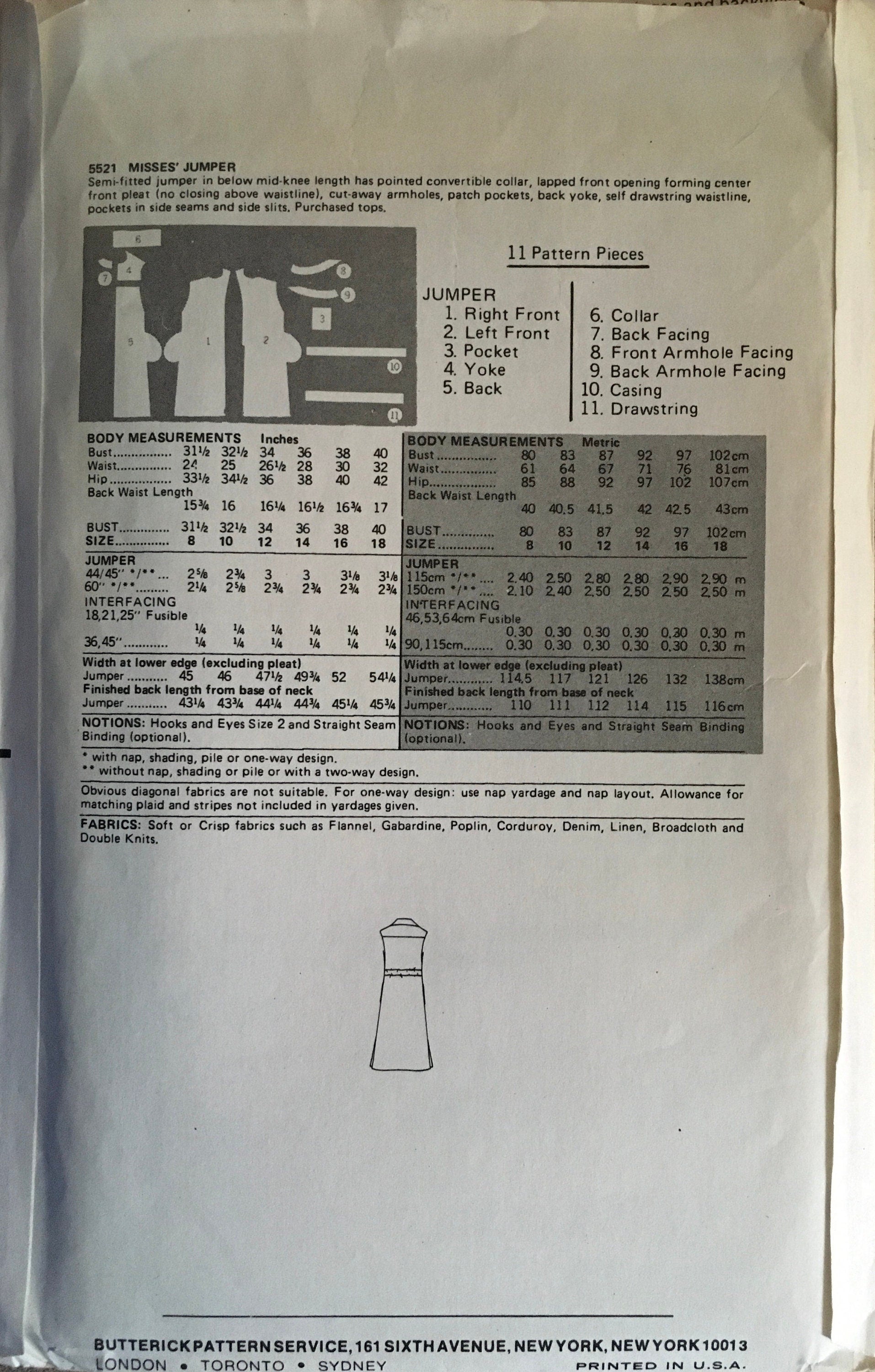 Butterick 5521 Sewing Pattern (Vintage) UNCUT