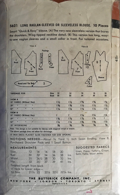 Butterick 5621 Sewing Pattern (Vintage) CUT