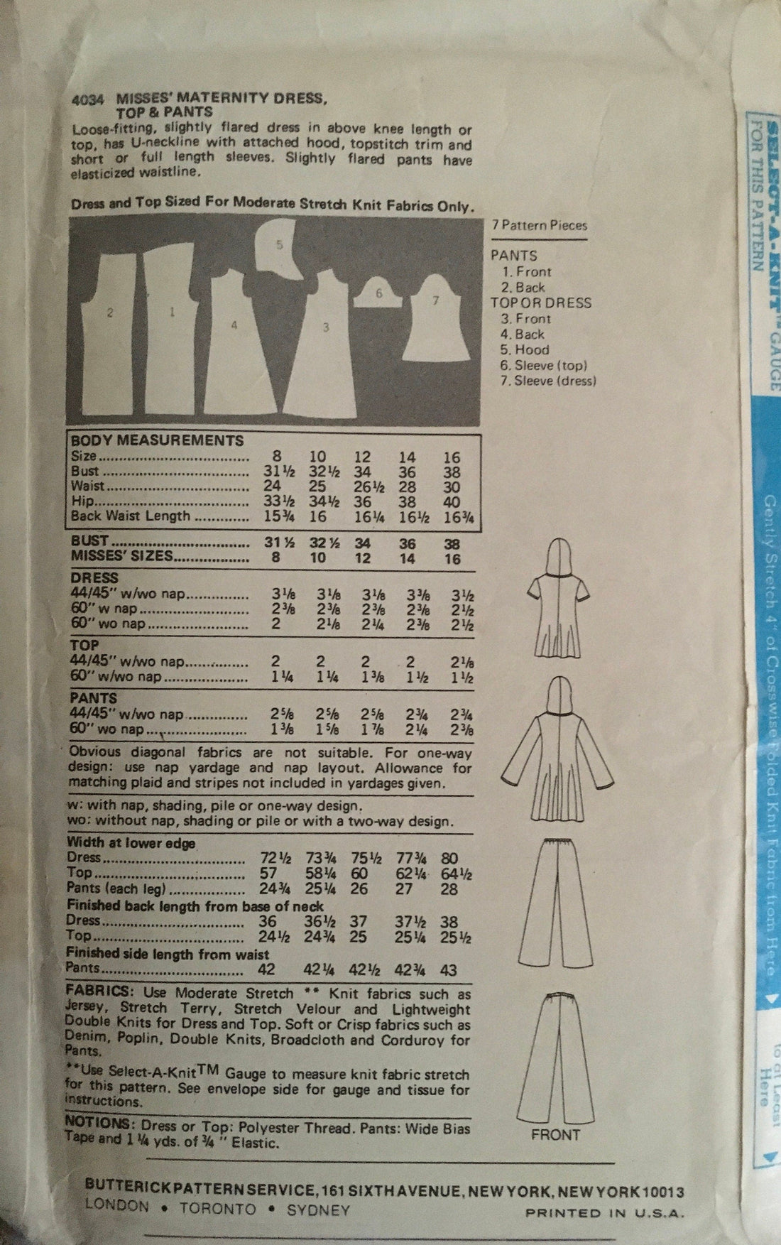 Butterick 4034 Sewing Pattern (Vintage) UNCUT