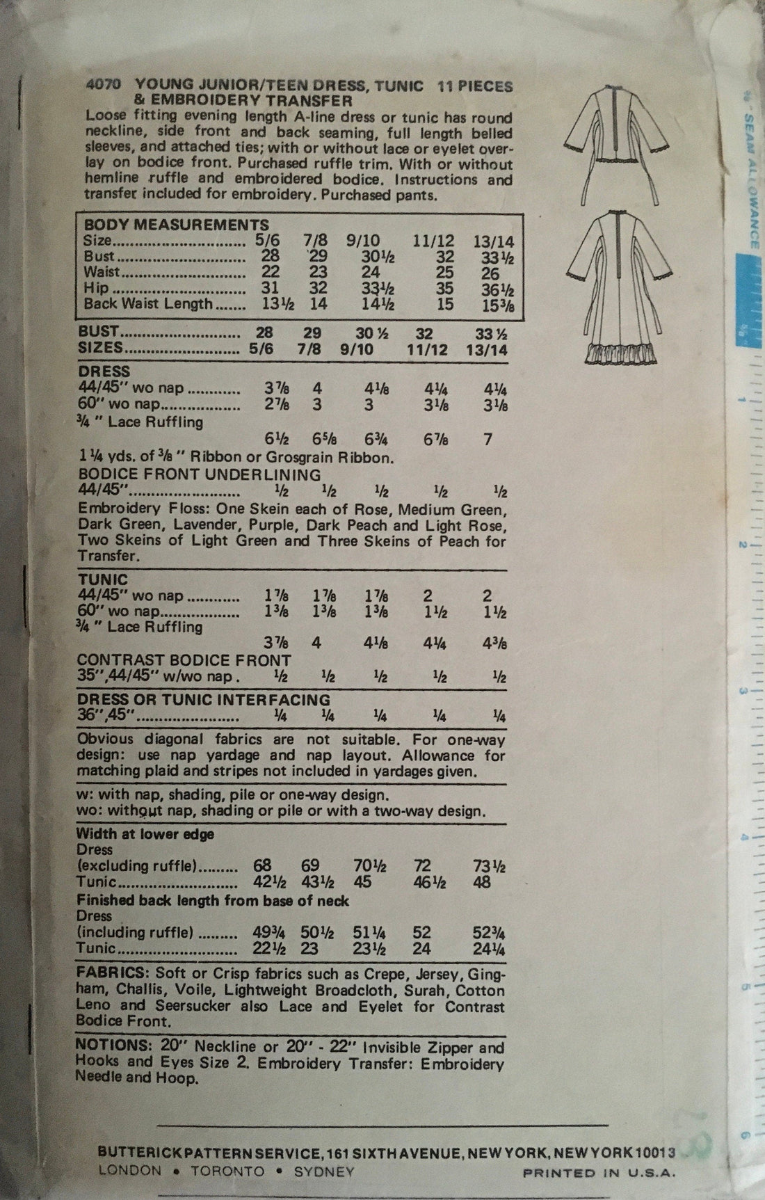 Butterick 4070 Sewing Pattern (Vintage) CUT