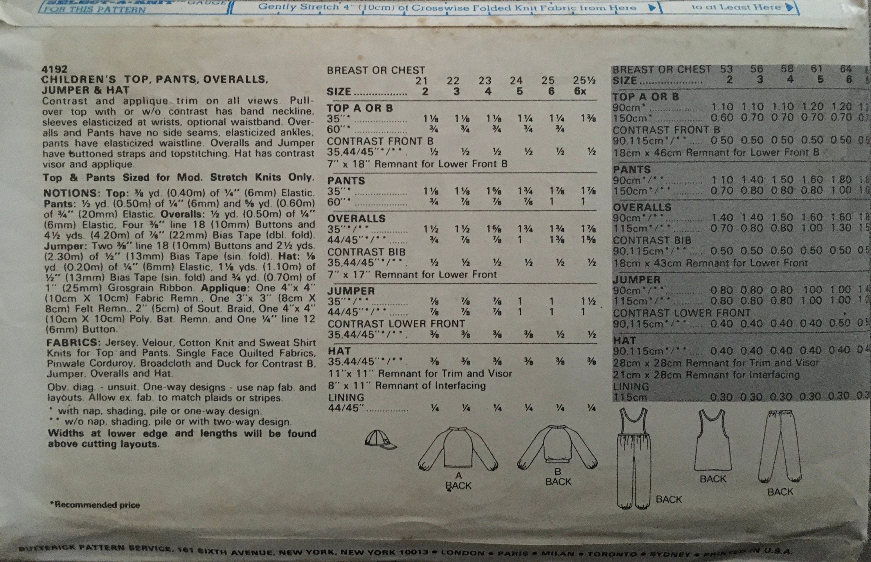 Butterick 4192 Sewing Pattern (Vintage) CUT