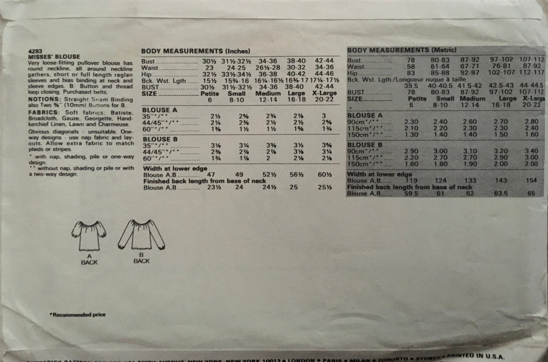Butterick 4293 Sewing Pattern (Vintage) UNCUT