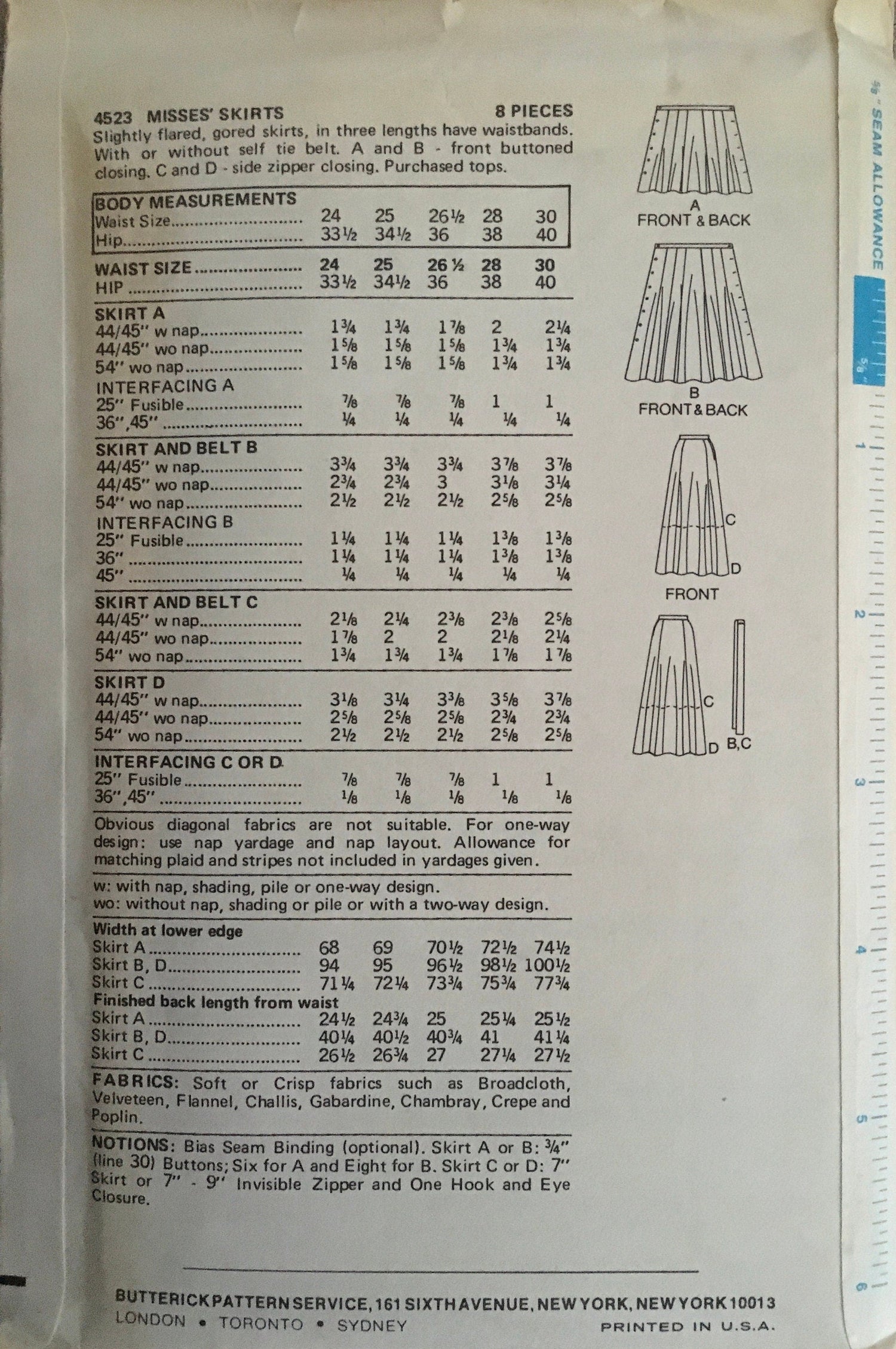 Butterick 4523 Sewing Pattern (Vintage) UNCUT