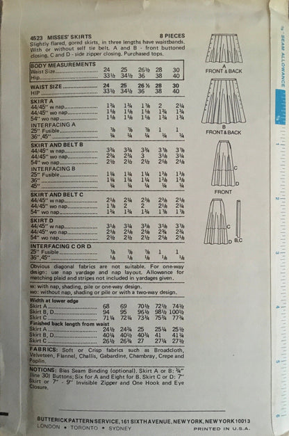 Butterick 4523 Sewing Pattern (Vintage) UNCUT