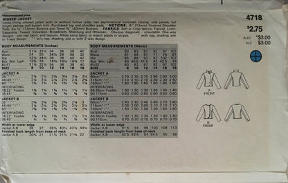 Butterick 4718 Sewing Pattern (Vintage) CUT