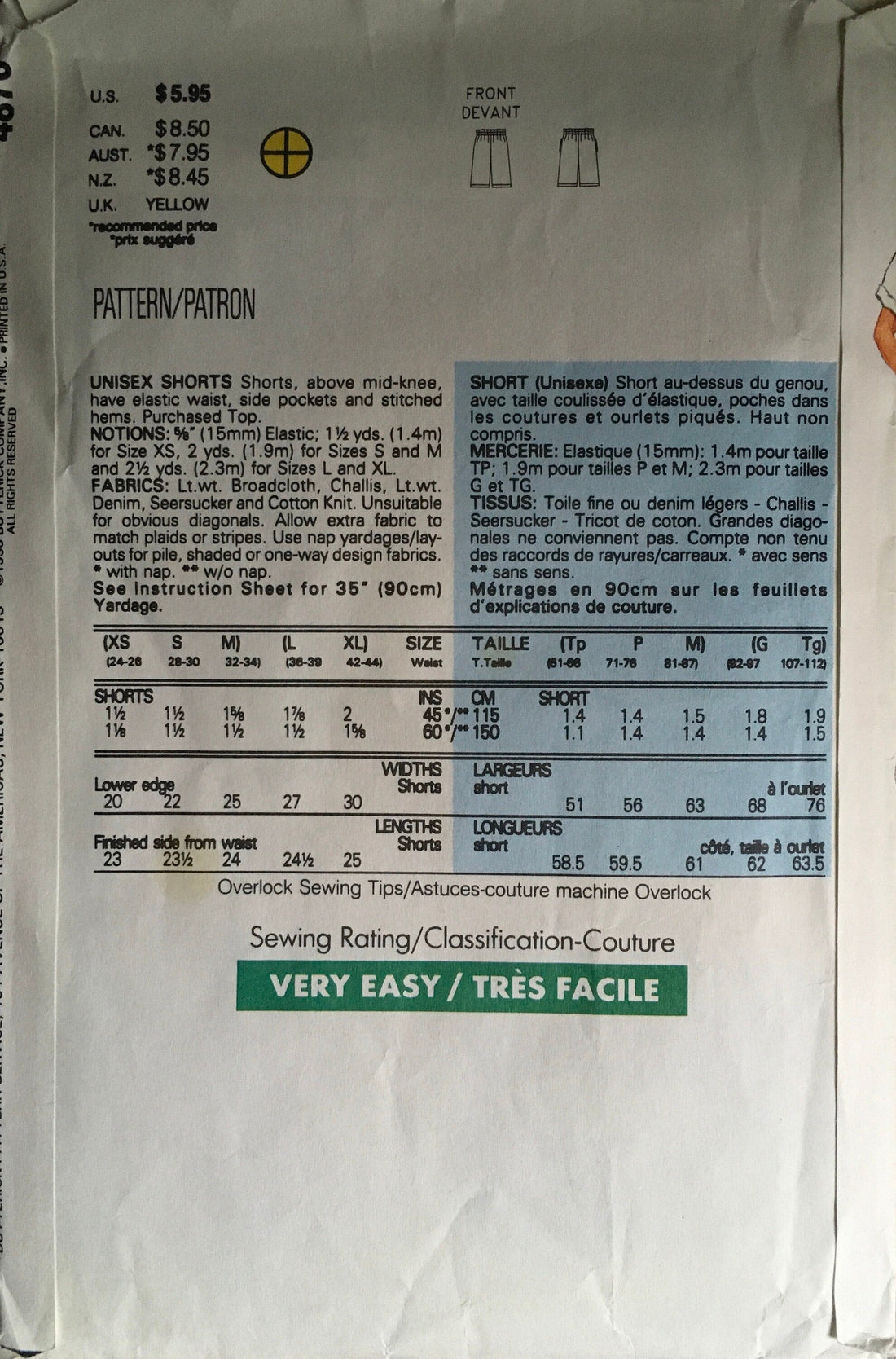 Butterick 4870 Sewing Pattern (Vintage) UNCUT