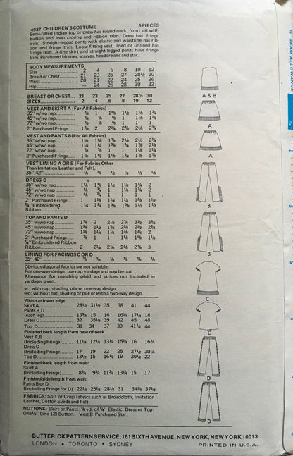 Butterick 4937 Sewing Pattern (Vintage) CUT