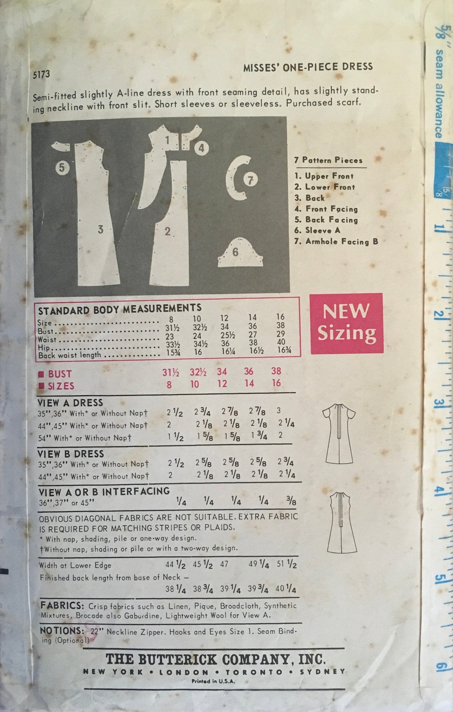 Butterick 5173 Sewing Pattern (Vintage) CUT