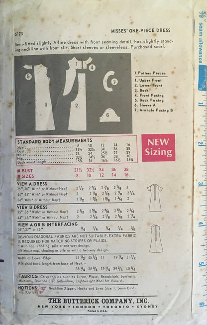 Butterick 5173 Sewing Pattern (Vintage) CUT
