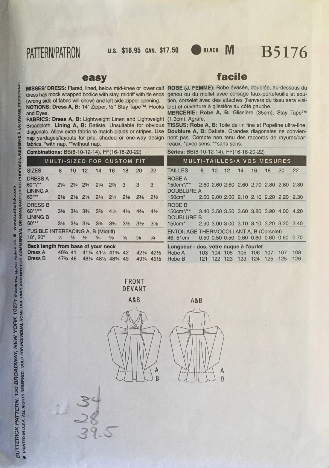 Butterick 5176 Sewing Pattern (Vintage) CUT