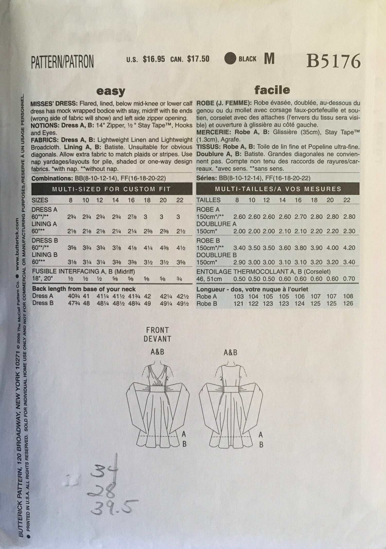 Butterick 5176 Sewing Pattern (Vintage) CUT