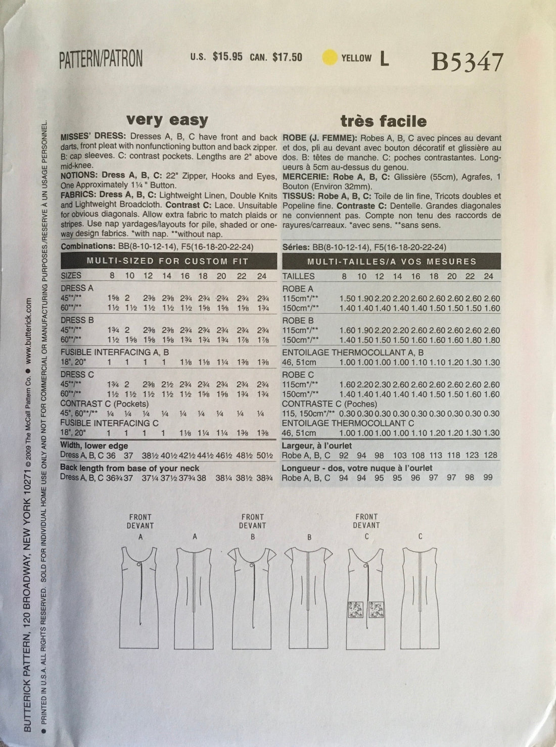 Butterick 5347 Sewing Pattern (Vintage) UNCUT