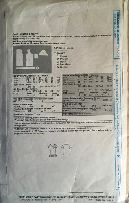 Butterick 5407 Sewing Pattern (Vintage) CUT