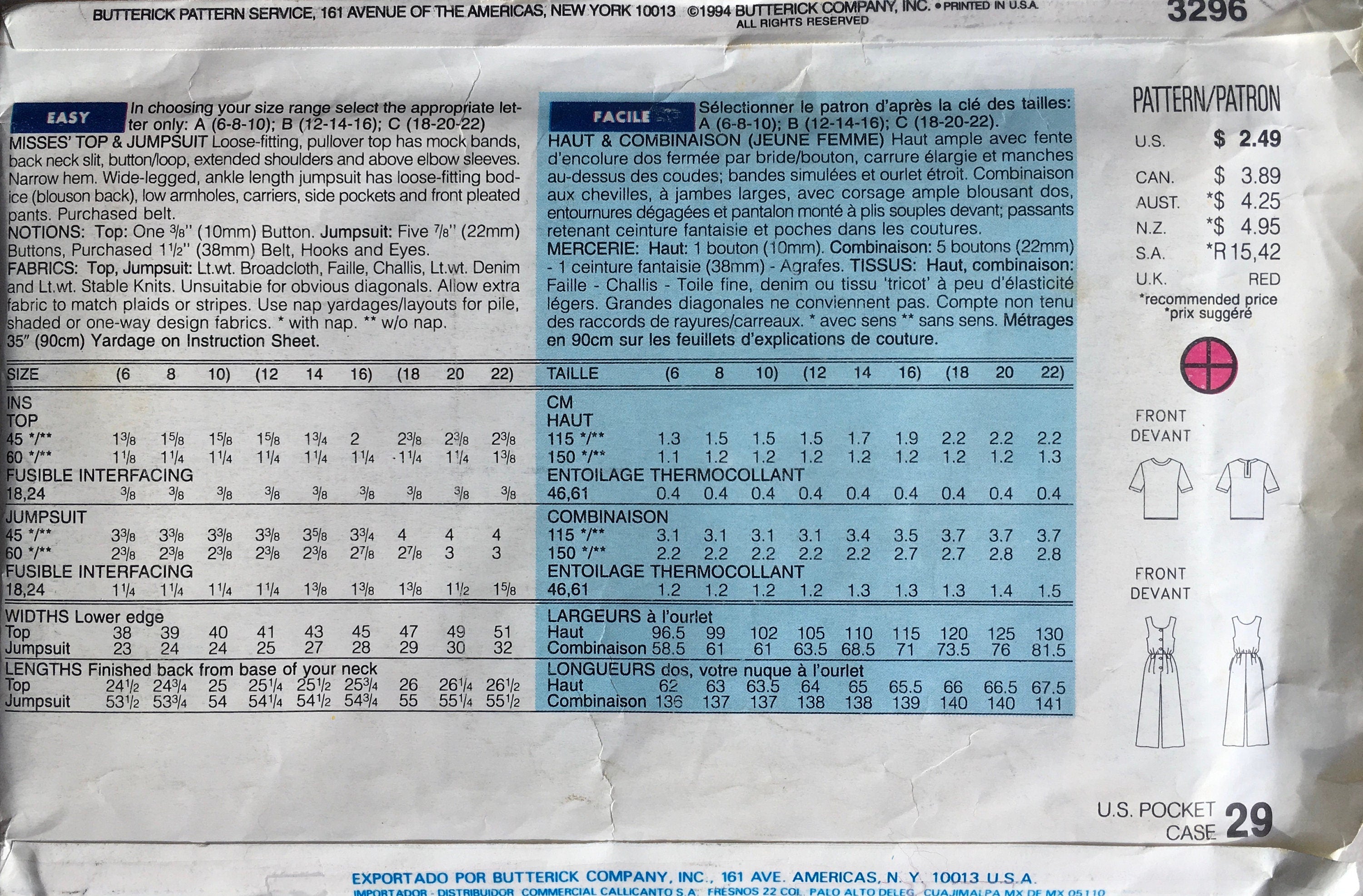 See &amp; Sew 3296 Sewing Pattern (Vintage) UNCUT