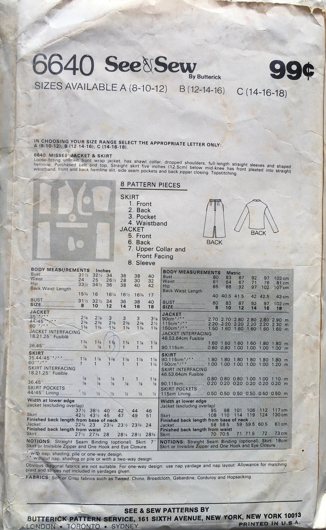 See &amp; Sew 6640 Sewing Pattern (Vintage) CUT