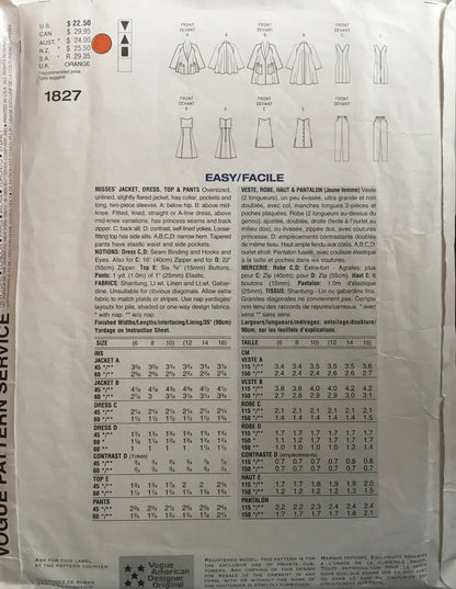 Vogue 1827 Sewing Pattern (Vintage) UNCUT