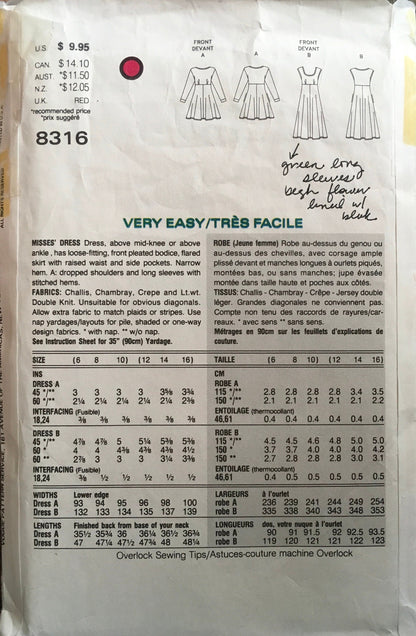 Vogue 8316 Sewing Pattern (Vintage) CUT