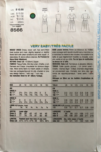 Vogue 8566 Sewing Pattern (Vintage) CUT