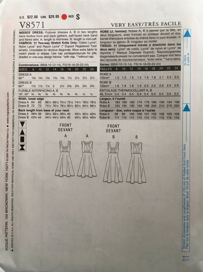 Vogue 8571 Sewing Pattern (Vintage) CUT