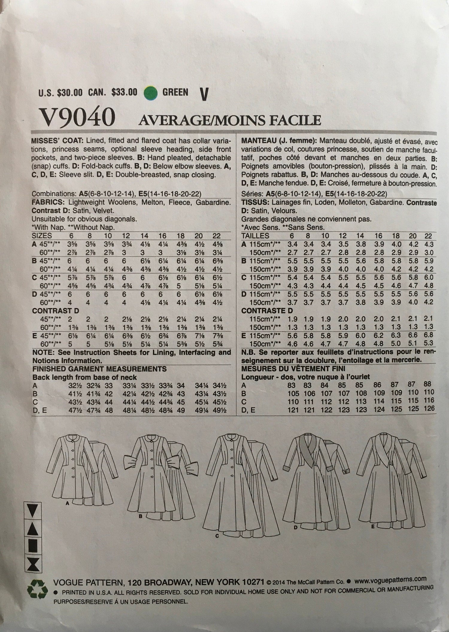 Vogue 9040 Sewing Pattern (Vintage) UNCUT