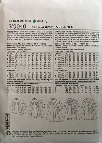 Vogue 9040 Sewing Pattern (Vintage) UNCUT